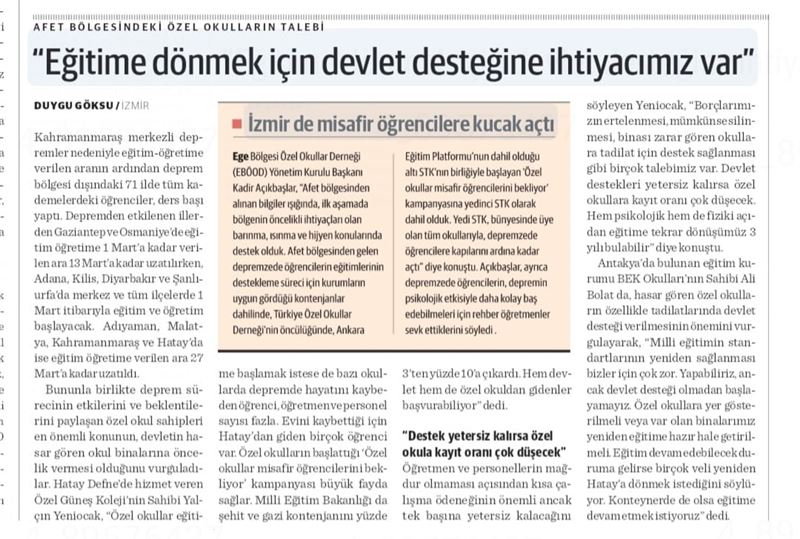 Eğitime dönmek için devlet desteğine ihtiyacımız var.